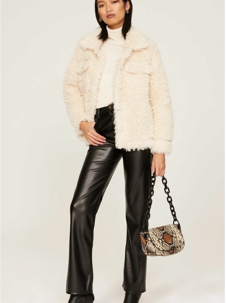 Women's Cream Teddy Jacket With Collar